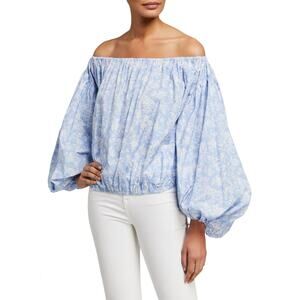 Caroline Constas Tuckernuck Andros Off the Shoulder Blue Floral Top Blouse S